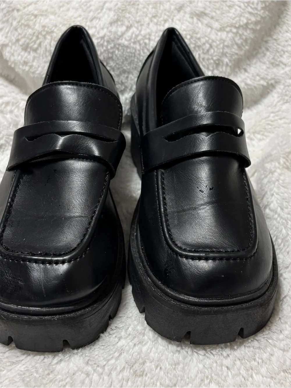 Women's Black Platform Penny Loafers - Goth Grunge Lug Sole. Size 9
